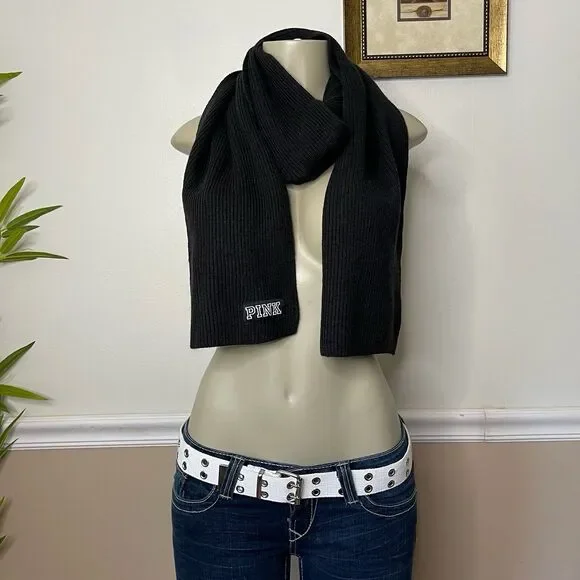 Victoria’s Secret PINK Black Ribbed Knit Scarf