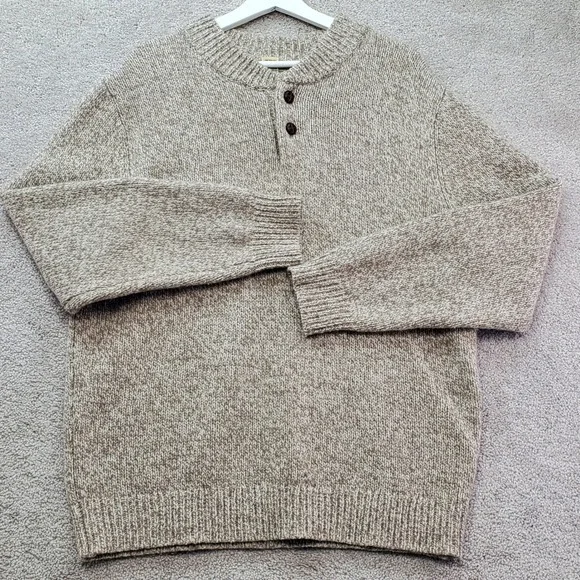 LL Bean Chunky Sweater Mens Large Tan Excellent Lambswool Knit 285174 Gorpcore