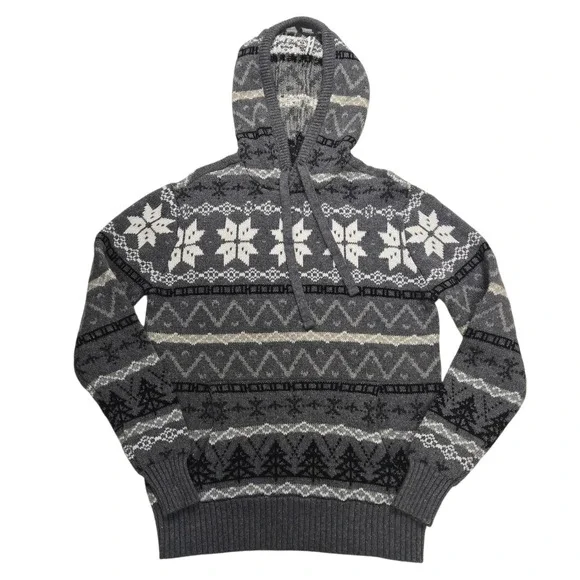 American Eagle Softest Sweater Hoodie Mens XS Gray Nordic Snowflake Fair Isle VG