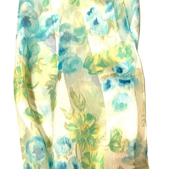#4910 Vintage Blue satin sheer combo flower head scarf  5 x 13