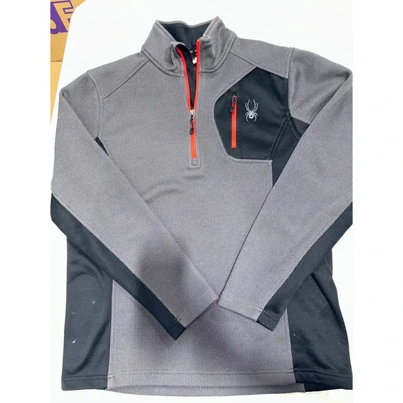 Spyder Mens Grey Black‎ Quarter Zip Pullover Waffle Knit Fleece Jacket Large