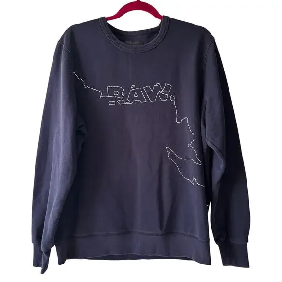 G-Star Raw Navy Blue Stitch Design Crewneck Sweatshirt Mens XL Loungewear Casual