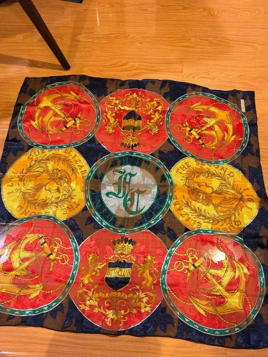 Vintage Sunkyung SA Sheer Burnout Jacquard Scarf - Crown & Anchor Motif-34”x34”