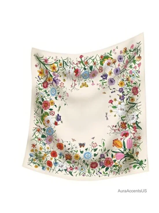 35x35 Square Silk Feel Lightweight Floral Scarf for Women