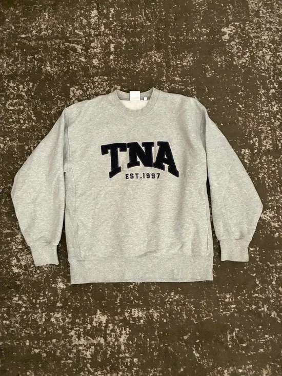 TNA Light Gray Crewneck Sweatshirt with Navy Logo