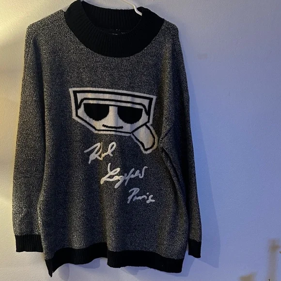 Karl Lagerfeld Black and White Graphic Crewneck Sweater - Preloved