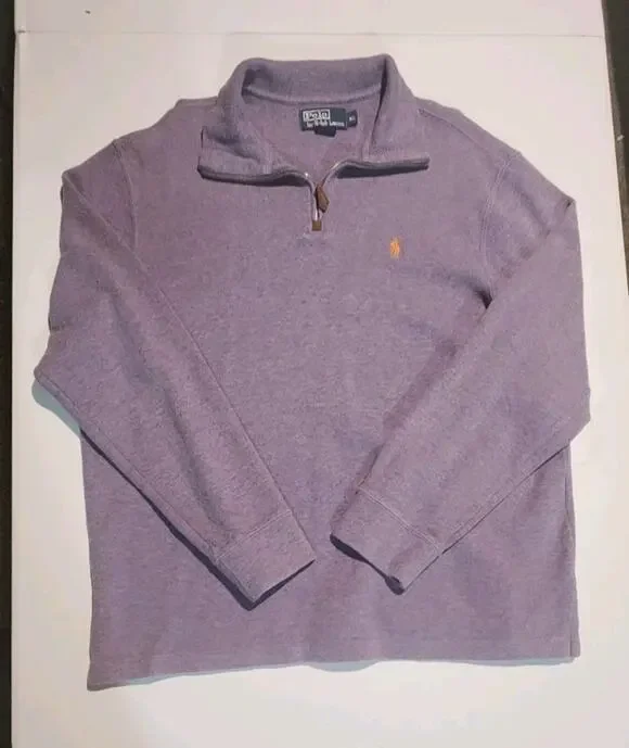 Polo Ralph Lauren Sweater Mens Large XL Purple 1/4 Zip Pullover Orange Pony