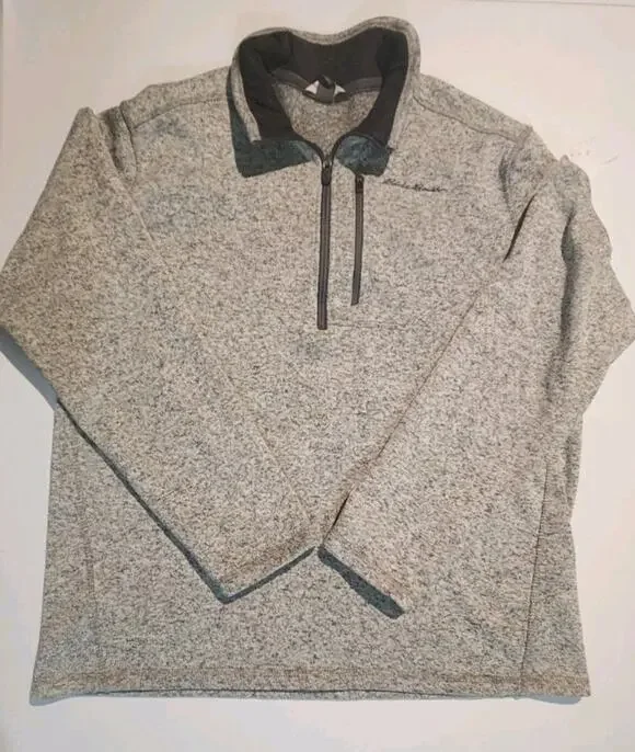 Eddie Bauer Sweater Mens XL Gray Quarter Zip Mock Neck Hiking Pullover