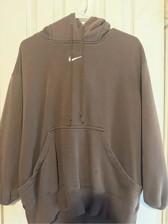 Nike Brown Crewneck Hoodie with White Swoosh - Men
