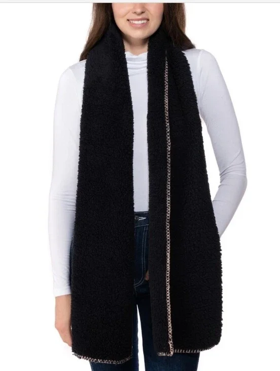 Jenni Cozy Black Sherpa Scarf NWT