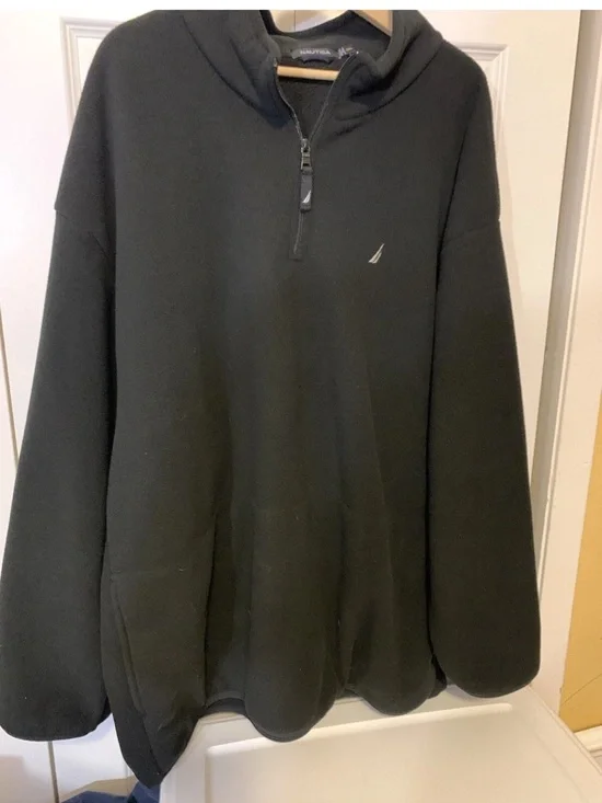 Nautica‎ Men's Sz 3XL Quarter Zip Fleece Pullover Black Hooded Pullover Sweater