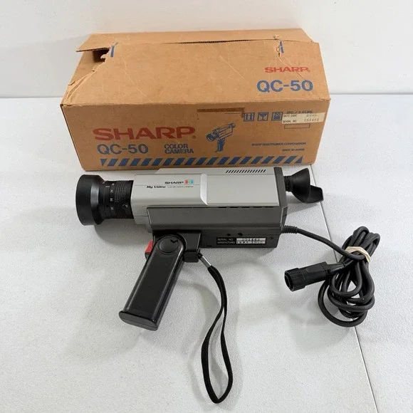 SHARP QC-50 Vintage Color Video Camera‎ Japan Silver Black W/ Box POWERS ON READ