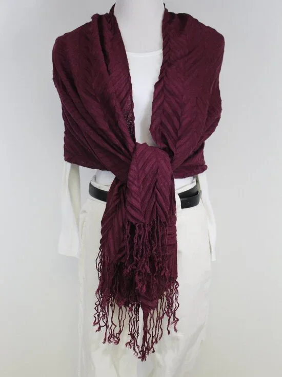100% Cashmere Wrap Shawl Maroon Lightweight Evening‎ Wedding Fringe