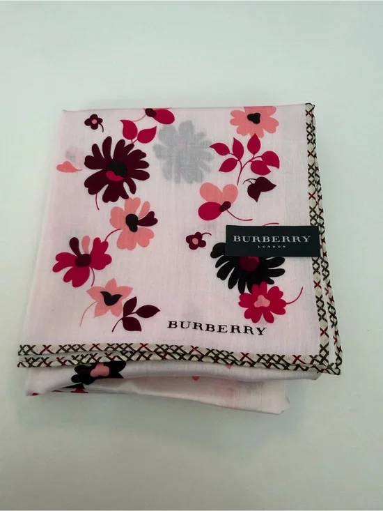 Burberry Pink Floral Cotton Handkerchief 22x22
