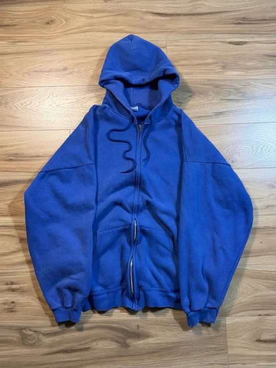 Cheetah Men's Blue Fleece Full Zip Hooded Hoodie Solid Long Sleeve XXL
