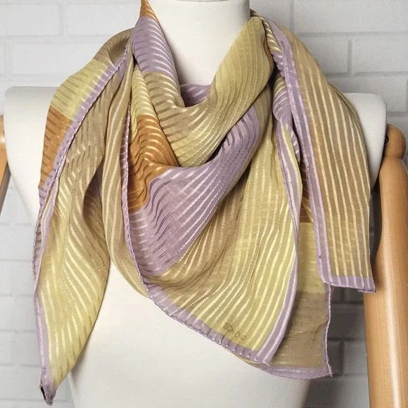 Vintage 1970s Echo Scarf Purple Gold Orange Sheer Silk Striped Square 32