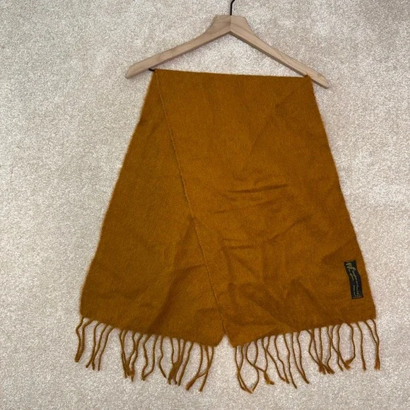 LANIFICIO DEL PERU 100% Alpaca Scarf Mustard Fringed Winter Boho 13X46‎