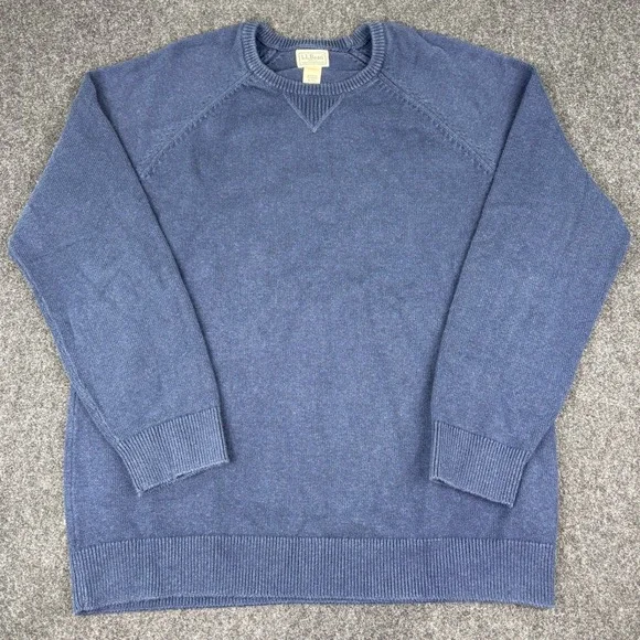 LL Bean Mens XL Tall Blue Cotton Cashmere Crewneck Raglan Sweater 516968