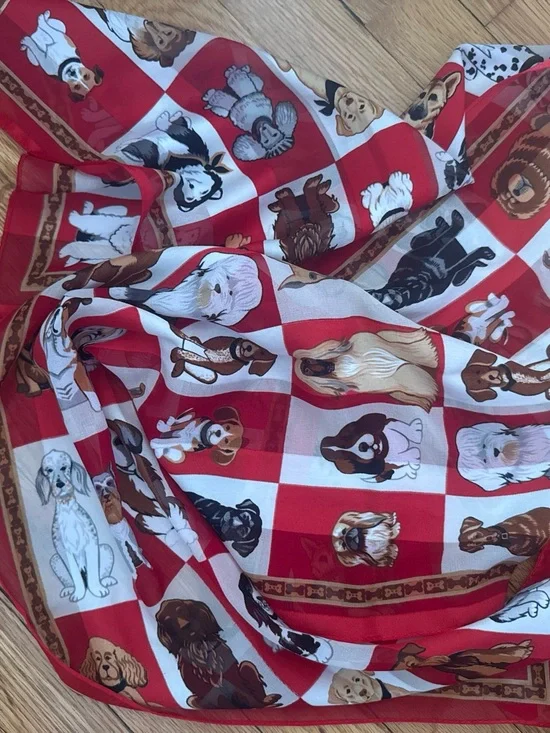 Red and White Dog-Print Square Scarf - Classic Women's Wrap