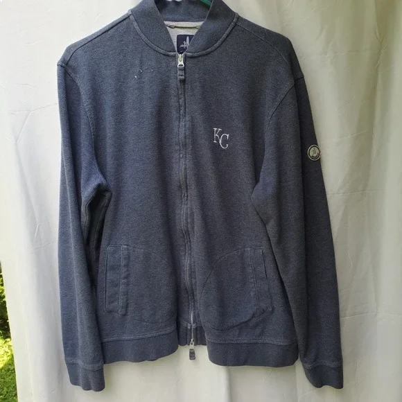 Johnnie-O Mens KC Full Zip Fleece Sweatshirt Blue Large Bomber Jacket Style