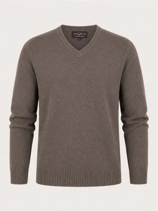 Black Brown 1826 Lambswool Blend V-Neck Sweater Brown Large Classic Casual Fall