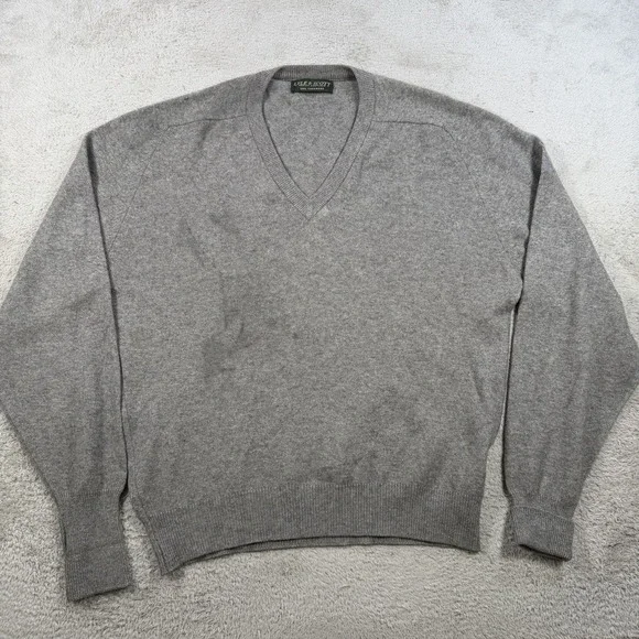 Lyle & Scott Sweater Mens XL Grey 100% Cashmere V-Neck Scotland Pullover Soft