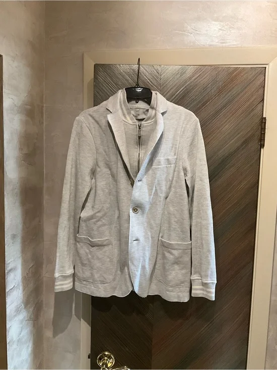 Eleventy Light Gray Knit Zip-Front Layered Sweatshirt