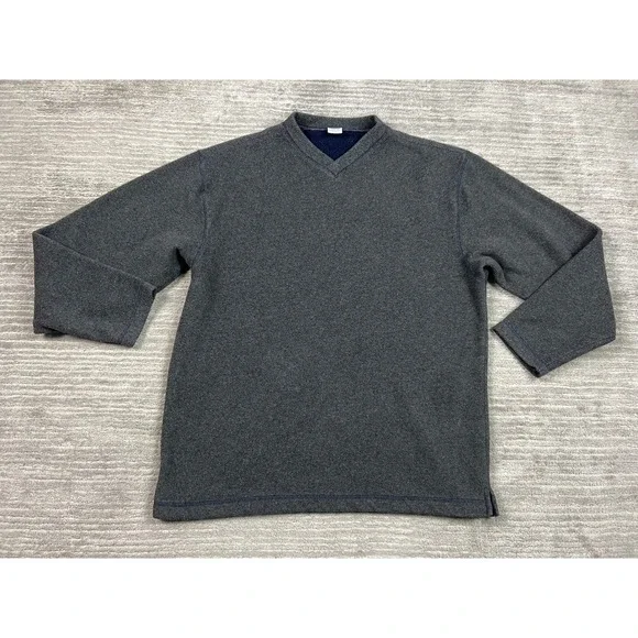 Old Navy Fleece Pullover Mens 16 Gray V-Neck Long Sleeve Contrast Stitching