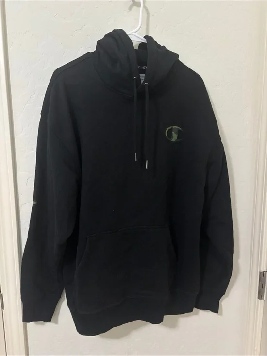 Champion Black Hoodie with Olive Accent Logo