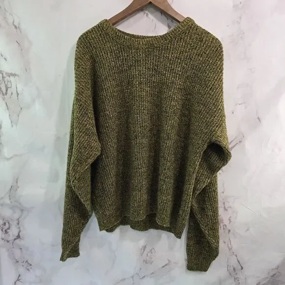 Vintage Sweater Mens XL Brown Gold Mustard Acrylic 80s 90s Raglan Le Tigre