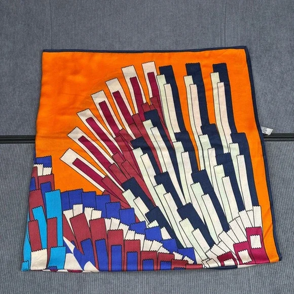 Vintage Inoui Editions Orange Abstract Graphic Print Square Silk Scarf 21x21