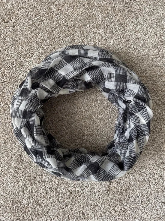 Black and White Tartan Infinity Scarf