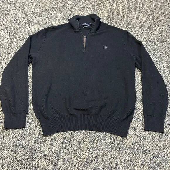 Polo Ralph Lauren Pima Cotton 1/4 Zip Men's L Pullover Sweater Black