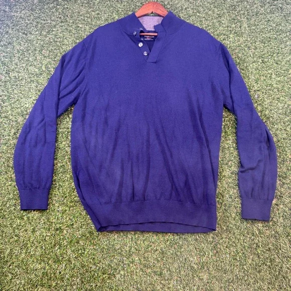 Charles Tyrwhitt Mens XL Navy Blue Mock Neck Button Sweater Jermyn Street London