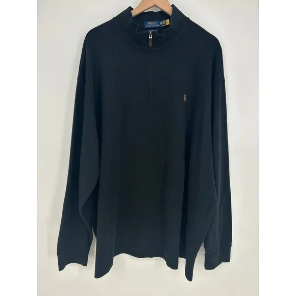 Polo Ralph Lauren Classic Estate Rib‎ Quarter Zip Pullover Sweater In Black- 3XB