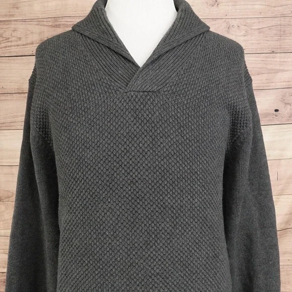 Roundtree & Yorke Sweater Mens 2XL Gray Shawl Collar Cotton Pullover Knit
