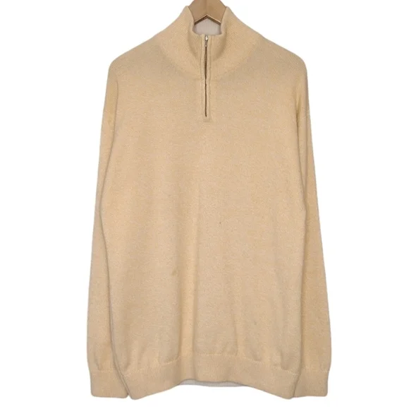 Saks Fifth Avenue Cashmere Cotton Pullover Quarter Zip Long Sleeve Sweater Sz L