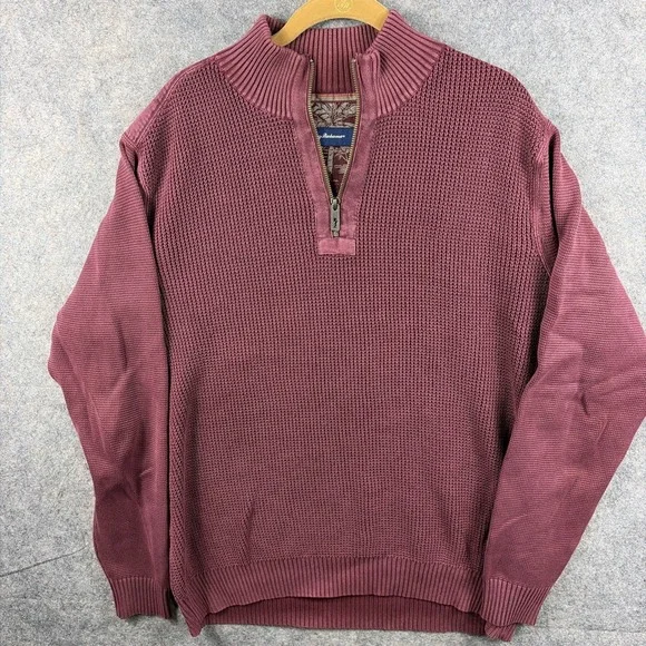 Tommy Bahama Men's Island Tide Half Zip Sweater, Maroon,  Size XL
