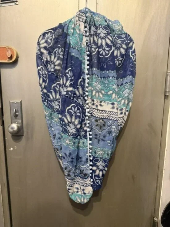 Boho Paisley Infinity Scarf with pom poms