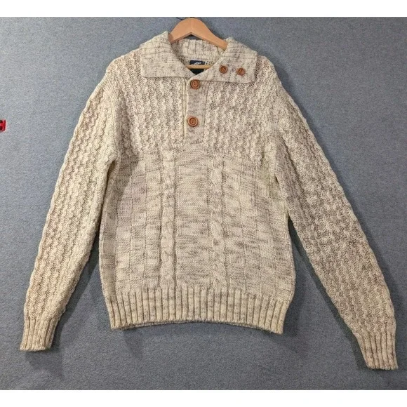 VTG Puritan Great Outdoors Cable Knit Shawl Collar Sweater Mens L Light Academia