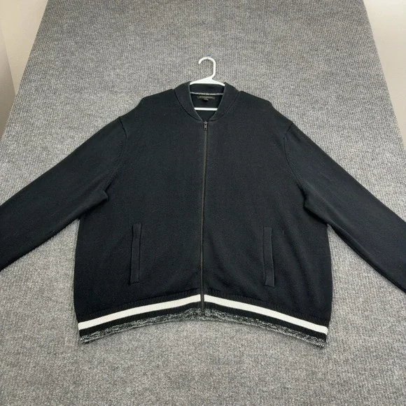 Banana Republic Full Zip Sweater Mens XXL Black Cotton Striped Trim Casual Style