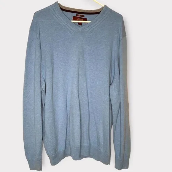 Tasso Elba Men's Size XL Blue Cashmere/Cotton Blend Knit V-Neck Sweater‎