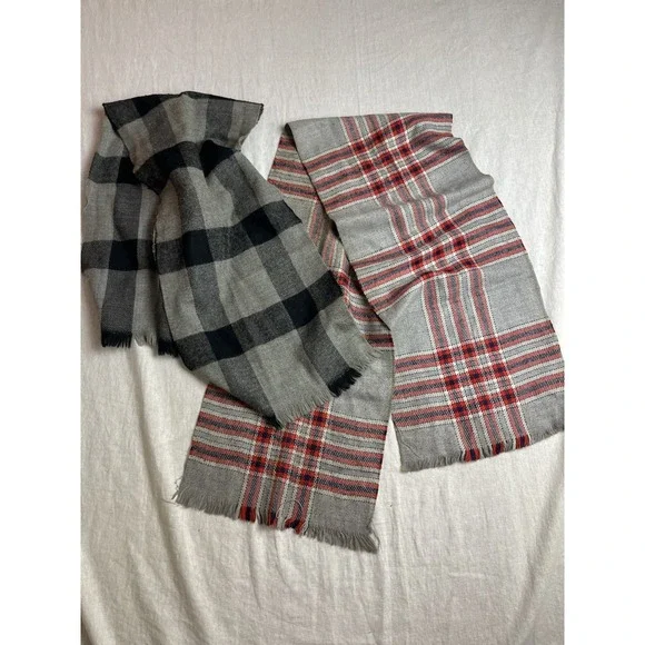 Vintage 80s 90s Plaid Scarf Dark Academia Mod Preppy Grey Red Black France‎ Lot
