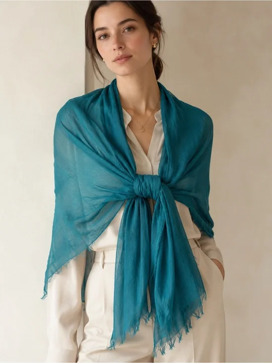 Teal Jewel Tone 30% Silk 70% Modal Oversized Sheer Scarf Wrap 38x75 SOFT Luxury