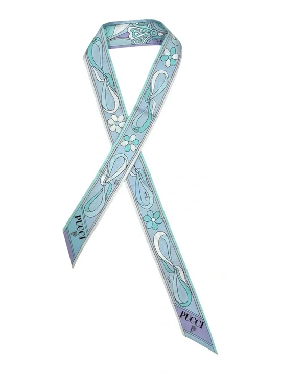 Emilio Pucci Aqua & Lavender Silk Twilly Scarf