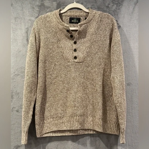 Red Head Beige Herringbone Pullover 1/4 Button Lightweight Sweater Size Small