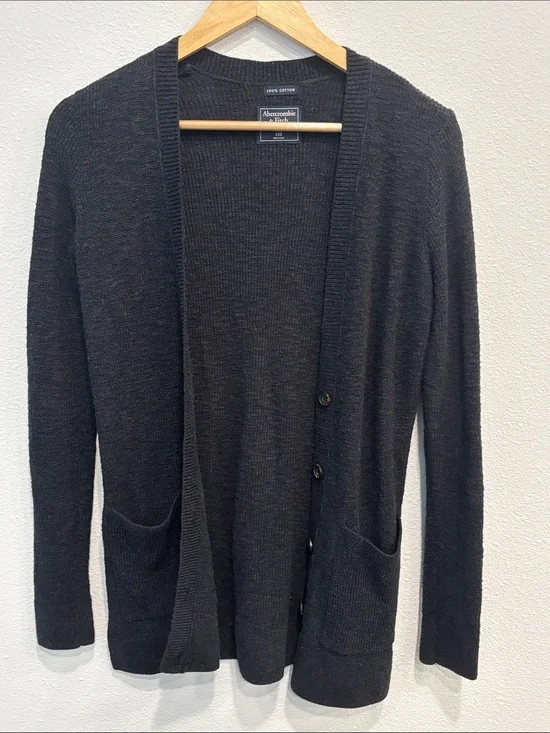 Abercrombie & Fitch Men’s Dark Grey Cotton Button-Front Y2K Cardigan Size XXS