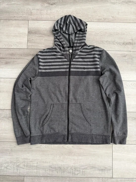 Element Men's Charcoal and Light Gray Striped Zip-Up Hoodie