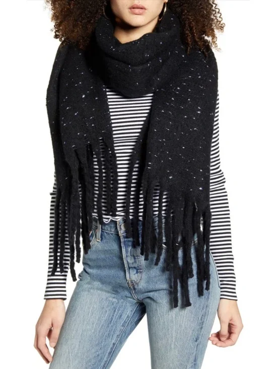 NEW Nordstrom BP Fringe Trim Muffler Scarf Black