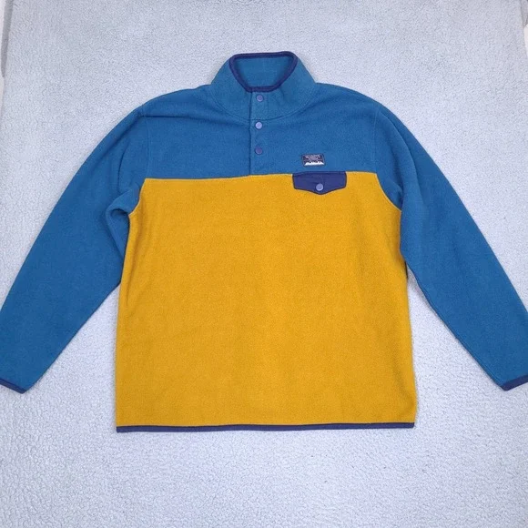 Massive Outdoor Fleece Sweater Mens XL Snap Button Pullover Gold Blue Colorblock